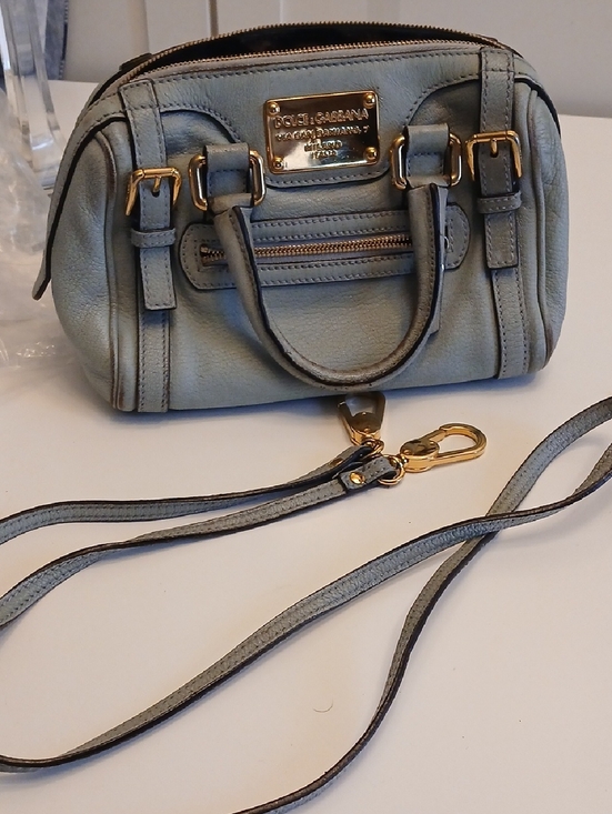 Dolce & Gabbana Handbags - Dolce & Gabbana Light Blue Leather Mini Satchel Crossbody with Gold Hardware